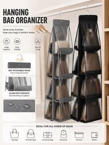8/6-Slot Space-Saving Hanging Storage Bag, Multi-Pocket Wall-Mounted Handbag & Wallet Organizer, Closet & Wardrobe Hook Storage, Suitable For Handbags, Wallets & Accessories, Ideal For Closet, Storage Rack & Bedroom Organization - Multicolor - View 2