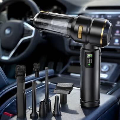 高功率手持式車用吸塵器，2合1吸塵與吹塵功能，附LED燈與多種吸頭，便攜迷你吸塵器，適用於汽車、居家、辦公室與寵物毛髮