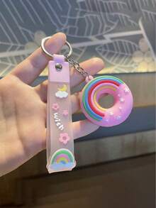 New Cute Donut Keychain Pendant, Couple Backpack Charm, Car Decor, Exquisite Small Gift, Car Hanging Ornament, Short Rope Keychain, Suitable For Multiple Scenarios, Perfect For Bag Decoration - Blue - View 8