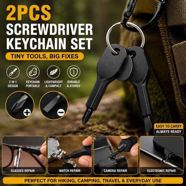 2pcs Mini Screwdriver Keychain Set, Small Repair Tools With Flathead And Head, Portable EDC Keychain Tool, Suitable For Glasses, Electronics, Toys, Camping, Hiking, Travel, DIY, Everyday Carry Accessories
