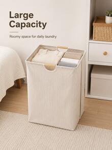 Large Foldable Laundry Basket With Bamboo Handle, Freestanding Waterproof Clothes Storage Bin, Suitable For Laundry Room, Bedroom, Dorm, Towels, Multi-Functional Laundry Storage Basket - Multicolor - View 5