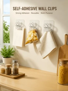 Transparent Self-Adhesive Wall-Mounted Spring Clips, No-Drill Strong Adhesive Wall Clips, Reusable Multi-Purpose Clips For Snack Bags, Towels, Notes, Kitchen Bathroom Home Storage - Multiple Styles - View 1