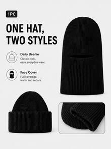 Women's Winter Knitted Beanie, Soft Warm Elastic Cuffed Hat, Comfortable Ribbed Skull Cap, Suitable For Cold Weather Outdoor Casual Wear - 2-in-1 - View 3