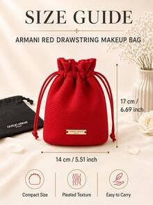 Giorgio Armani Armani Red Drawstring Makeup Bag, Fabric Material, Metal Nameplate, Drawstring Closure Design, Storage For Makeup And Jewelry, Portable Storage, Suitable For Gifting And Personal Use - Burgundy - View 11