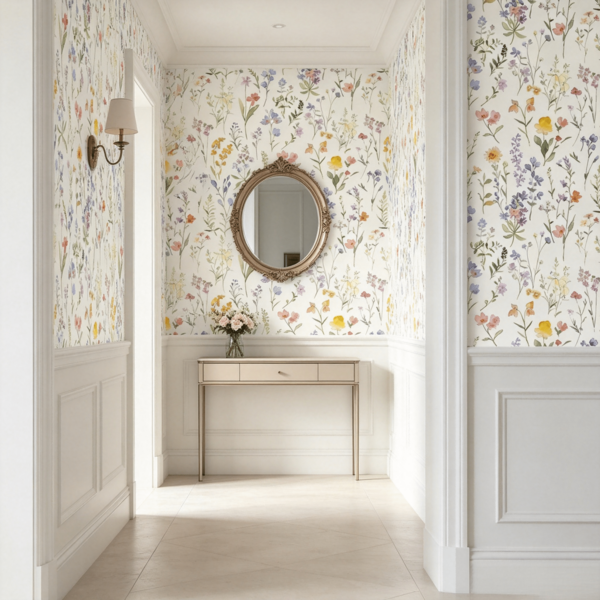 OUTANA 1 Roll Fresh Floral Vinyl Self-Adhesive Wallpaper, Waterproof, Moisture-Proof, Removable, Easy To Clean, Peel And Stick Home Decor Sticker, Bohemian Style Wall Decor, Freely Cuttable Seamless Floral Wall Sticker, Autumn Aesthetic Wallpaper, Suitable For Home Decor, Kitchen Decor, Living Room, Bedroom, Bathroom, Kids Room, Entryway, Walk-In Closet, Furniture Refurbishment, Room Decoration