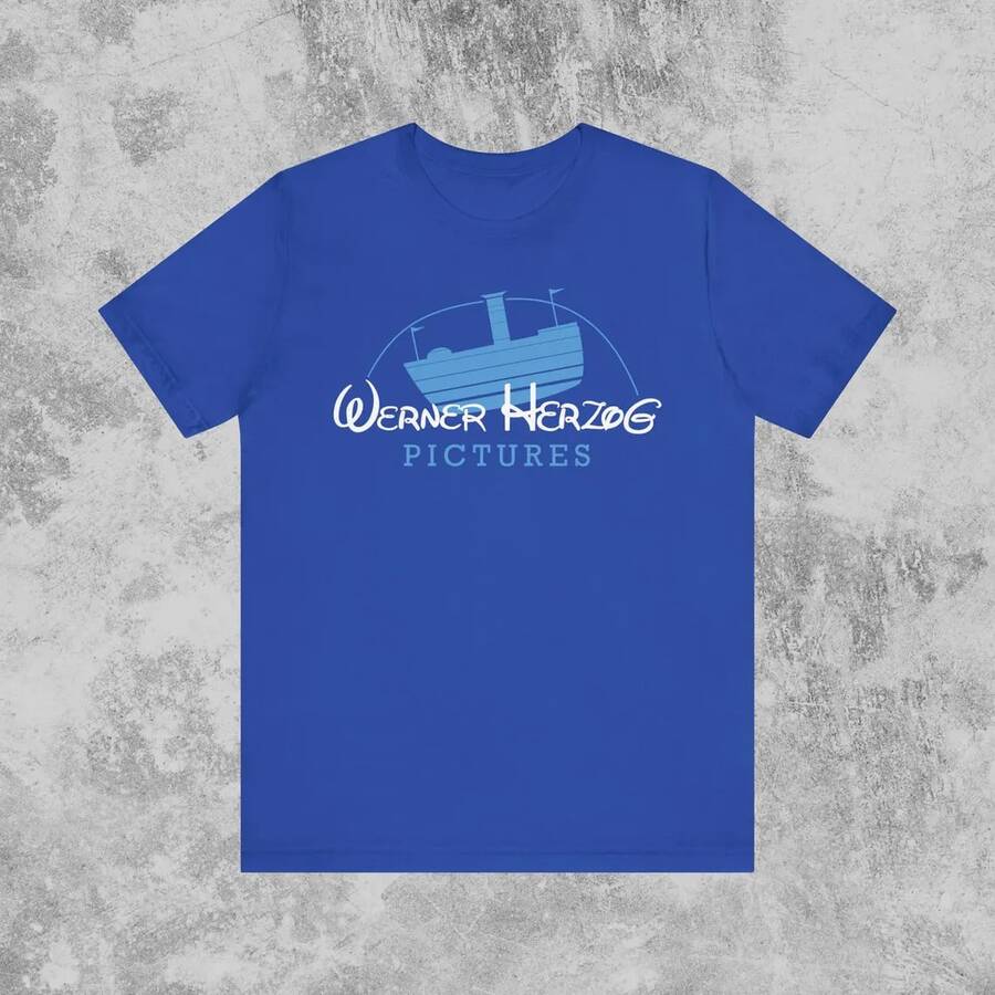 Women's Casual Cotton Round Neck Short Sleeve T-Shirt With Unique Werner Herzog Pictures Design, Regular Length Tee With Slight Stretch Fabric - 藍色 - 查看 1