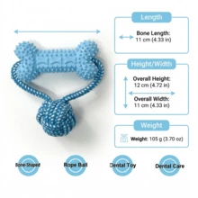 1pc 2-In-1 Dog Chew Toy Set Bone Shape + Rope Ball, Durable Bite-Resistant Dental Cleaning, Suitable For Small To Medium Dogs Interactive Tug Play - Multicolor - View 2