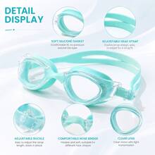 Adult Unisex Swimming Goggles, Soft Silicone Eye Cups, Dual Adjustable Straps, Comfortable Fit Leak-Proof, Pool Training Swim Gear, Multiple Colors Available - Green - View 3