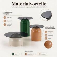 Juego de 3 mesas de centro redondas con vidrio templado marrón y estructura de acero carbonizado con aspecto de nogal, adecuadas para salas de estar, dormitorios, cafeterías y muchos otros entornos. - Gris + Verde + Beige claro + Metal - Ver 10