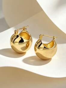 Charm-In 18K Gold Plated Chunky Hollow Ball Click Hoop Earrings, Mirror Polished Dome Shape Snap Huggie Jewelry For Women Daily Minimal Wear - Gold - View 6