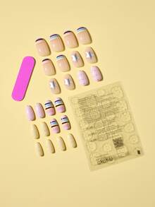 24pcs Colorful Press On Nails Star False Nails Silver Polka Dots Nails Press On Short Fake Nails Oval Shape Press On Nails Manicure Set Includes 1sheet Adhesive Tabs & 1pc Nail File Suitable For Everyday Wear - 彩色 - 查看 2