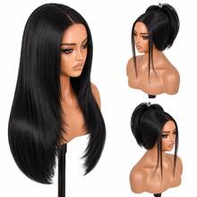 Wig Lace Depan Lurus Wanita 26 Inci, Wig Lace Serat Sintetis T-Part, Garis Rambut Alami yang Sudah Dicabut, Wig Serat Tahan Panas, Cocok untuk Penggunaan Sehari-hari dan Pesta - MultiWarna - View 10