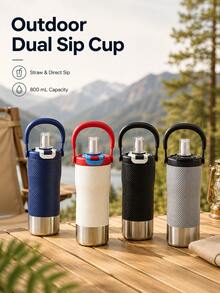 Large Capacity Sports Water Bottle, Dual-Drinking Lid Design, Straw And Direct Sip Dual Use, Portable Handle, Non-Slip Textured Grip, Reusable Outdoor Water Bottle, Suitable For Gym, Hiking, Camping, Cycling, Travel, School, Workout And Daily Hydration - Multicolor - View 2