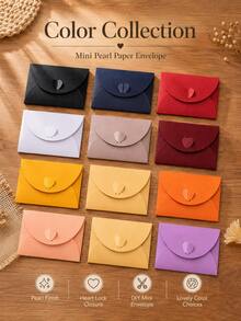 1pc Heart Buckle Envelope, Matte Pearlescent Paper Mini Card Envelopes, Multi-Color DIY Letter Storage Pouch, Holiday Gift Greeting Card Packaging Stationery Supplies - Multiple Styles - View 5