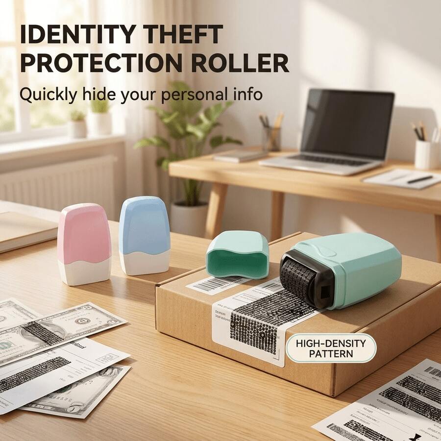 2pcs Roller Stamp And Refill - Privacy Protector, Suitable For Documents, Bank Statements, Financial Information, Anti-Leakage Design, Replaceable Ink Roller, Home And Office Use, Provides Seamless Privacy Protection For Sensitive Documents