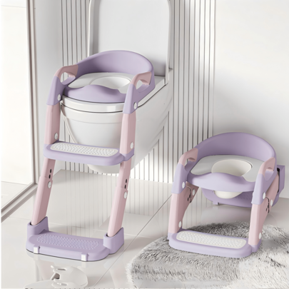 Nesmova 2-In-1 Toddler Potty Ladder, Soft Cushion & High Backrest, Adjustable Potty Chair, Adjustable Step Stool For Standard Toilets, Unisex