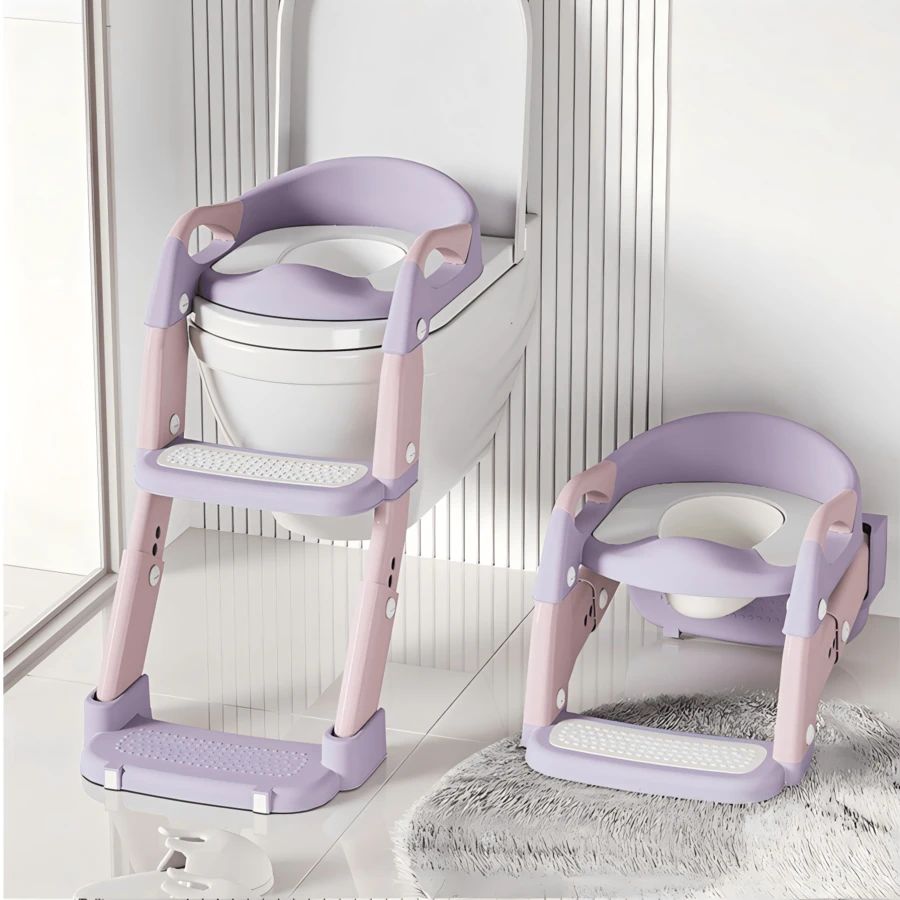 Nesmova 2-In-1 Toddler Potty Ladder, Soft Cushion & High Backrest, Adjustable Potty Chair, Adjustable Step Stool For Standard Toilets, Unisex - Mauve Purple - View 1
