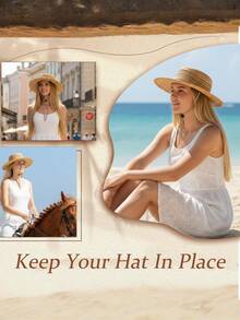 1pc Adjustable Straw Hat Windproof Chin Strap, Hollow Lace Hat Fixing Rope With Double Clips, Anti-Loss Hat Rope, Suitable For Beach Sun Hat, Fishing Bucket Hat, Outdoor Travel Accessories - Multicolor - View 5