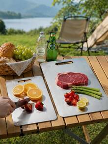 Premium Stainless Steel Cutting Board - Double-Sided Design, Stainless Steel Material, Suitable For Kitchen And Restaurant - Multicolor - View 3