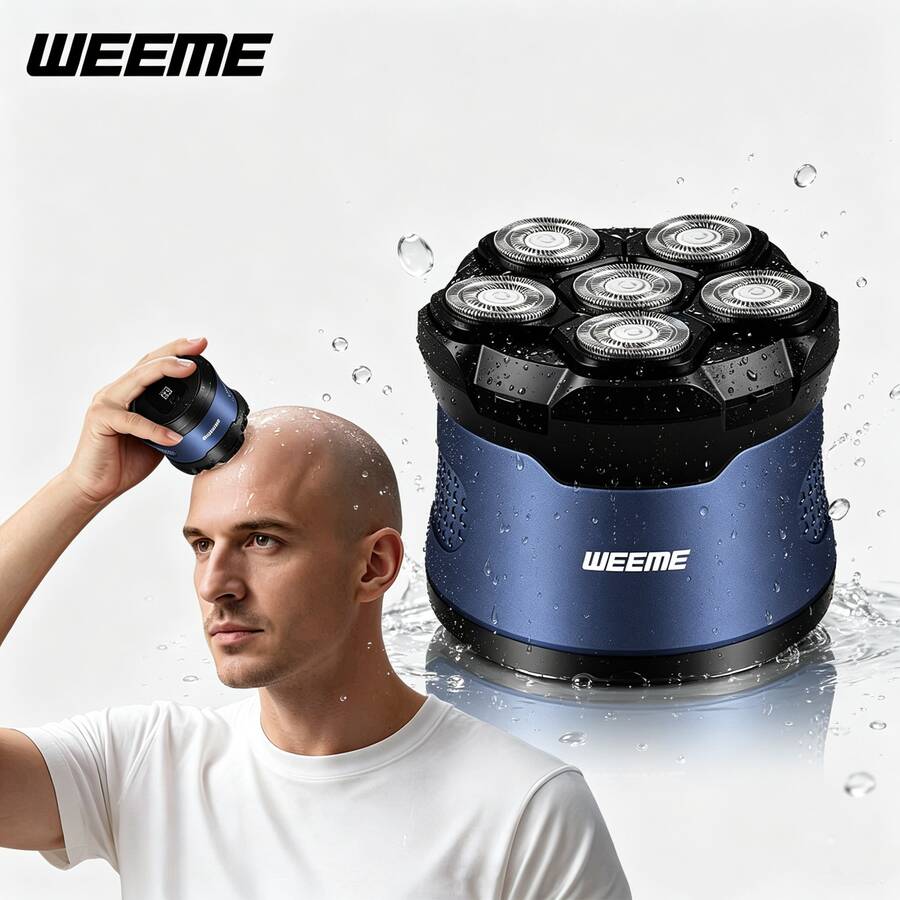 WEEME Head Shavers For Bald Men, Electric Shavers Razor, Rechargeable Bald Head Razor, Magnetic 6D Rotary Shaver, Face Beard Trimmer Men'S Grooming Kit, Gifts For Men(Blue / Black Gold)