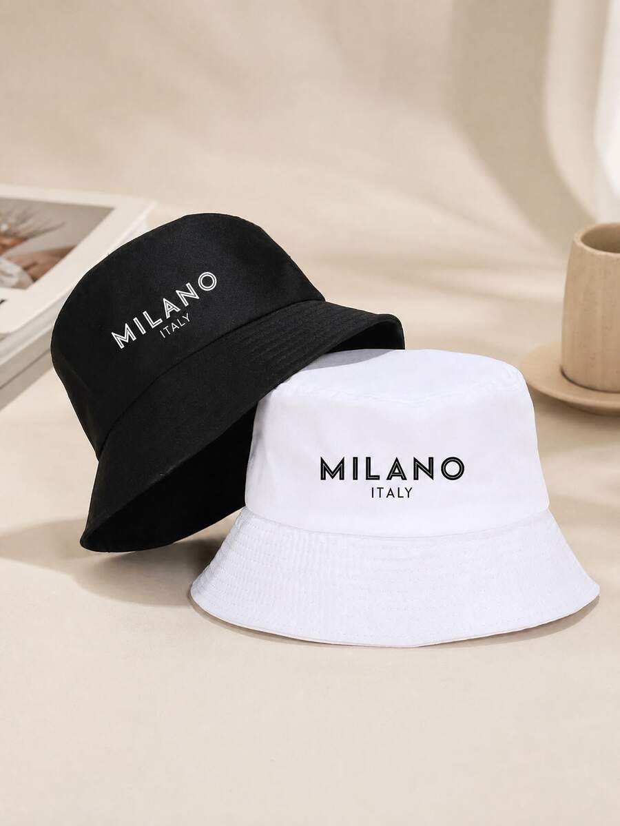 2pcs/Set Colorful Unisex MILANO Letter Pattern Couple Bucket Hats, Suitable For Outdoor Travel, Beach Vacation, Sun Protection, Holiday And Casual Fashion Matching, Best Holiday Gift - Multicolor - View 1