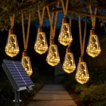 240/160/80 أضواء سلسلة جنية تعمل بالطاقة الشمسية LED، أضواء معلقة خارجية بحبل قنب عتيق مع 8 أوضاع وميض، مناسبة لحفلات أعياد الميلاد والفناء والسياج والمتجر والزفاف والتخييم والأشجار، هدية لجميع المواسم - تعمل بالطاقة الشمسية - مشاهدة 7