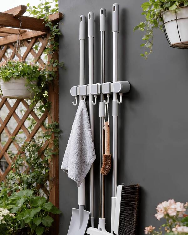 Kit 1/2 Suporte Organizador Vassoura Rodo Mop Porta Utensílios Adesivo Sem Furos com 5 Ganchos Multiuso Duhome para Lavanderia Cozinha Banheiro Área de Serviço