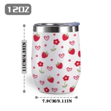 1 Pc 12oz Kawaii Floral Tumbler Cup With Lid, Cute Bee Daisy/ Strawberry Print Travel Mug, Aesthetic Pastel Insulated Coffee Cup For Women, Reusable Daily Drinkware For Office, School, Daily Use - Multicolor - View 2