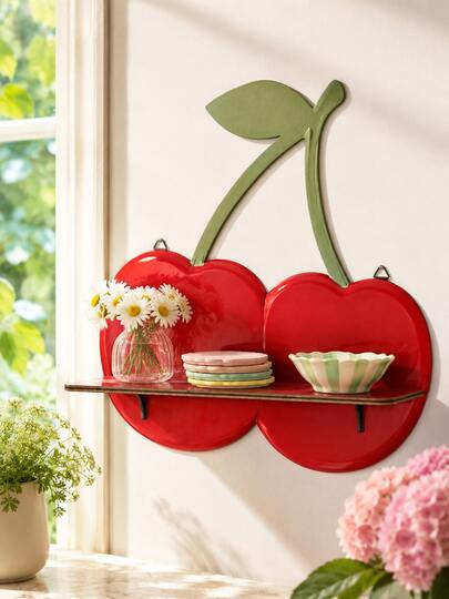 1pc Red Cherry Wall Hanging Shelf, Creative Fruit Shaped Wall Shelf, Cherry Decor Storage Rack, Wall Display Shelf, Living Room Bedroom Entryway Small Item Display Rack, Aromatherapy Photo Frame Candle Potted Plant Display Shelf, Simple Fun Home Wall Decor, Hanging Wall Storage Shelf, Wall Storage Shelf, Apartment Dorm Space Organizer