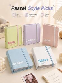 1pc Ins Pastel Mini Photo Album, Cute Foam Loose-Leaf 3 Inch Card Holder, Portable Pocket Photocard Storage Book, Multicolor Elastic Band Photo Display Decor - Multiple Styles - View 2