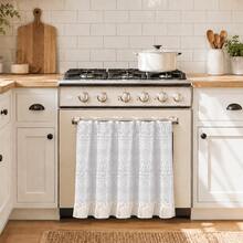 1pc Vintage Hollow Lace Semi-Transparent Decorative Curtain, Stove Oven Cabinet Cover, Minimalist Cream Style Kitchen Home Decor (Size 76*54cm) - Beige - View 12