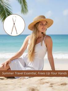 1pc Adjustable Straw Hat Windproof Chin Strap, Hollow Lace Hat Fixing Rope With Double Clips, Anti-Loss Hat Rope, Suitable For Beach Sun Hat, Fishing Bucket Hat, Outdoor Travel Accessories - Multicolor - View 2