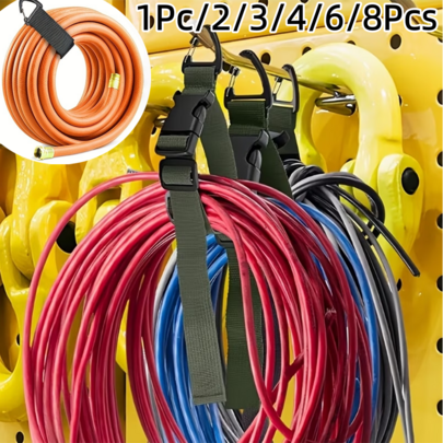 1/2/3/4/6/8 Buah Pengatur Kabel Ekstensi Tugas Berat yang Dapat Diatur, Tidak Perlu Pemasangan, Kait yang Dipasang di Dinding, Cocok untuk Pengorganisasian Garasi, Penyimpanan Gudang, Berkemah di Luar Ruangan, Tahan Lama, Berlaku untuk Pengorganisasian Garasi, Bengkel, RV dan Rak Selang Taman