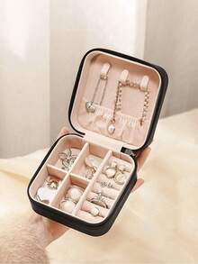 1pc Portable Travel Jewelry Storage Box, Multifunctional Waterproof Jewelry Organizer Box In PU Leather, Jewelry Display Stand Suitable For Earrings, Necklaces, Rings, Travel Essential, Cruise Essential, Holiday Essential, Teacher Gift, Bridesmaid Gift, Birthday Gift, Also A Thoughtful Gift For Women - Black - View 8