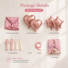 Sweet Pink Heart Print Giant Bow Foil Balloon Decor Set, Rose Gold Star & Heart Mylar Balloons, Pastel Pink White Latex Balloons For Girls Birthday Party Baby Shower Wall Photo Corner Backdrop Decor - View 9