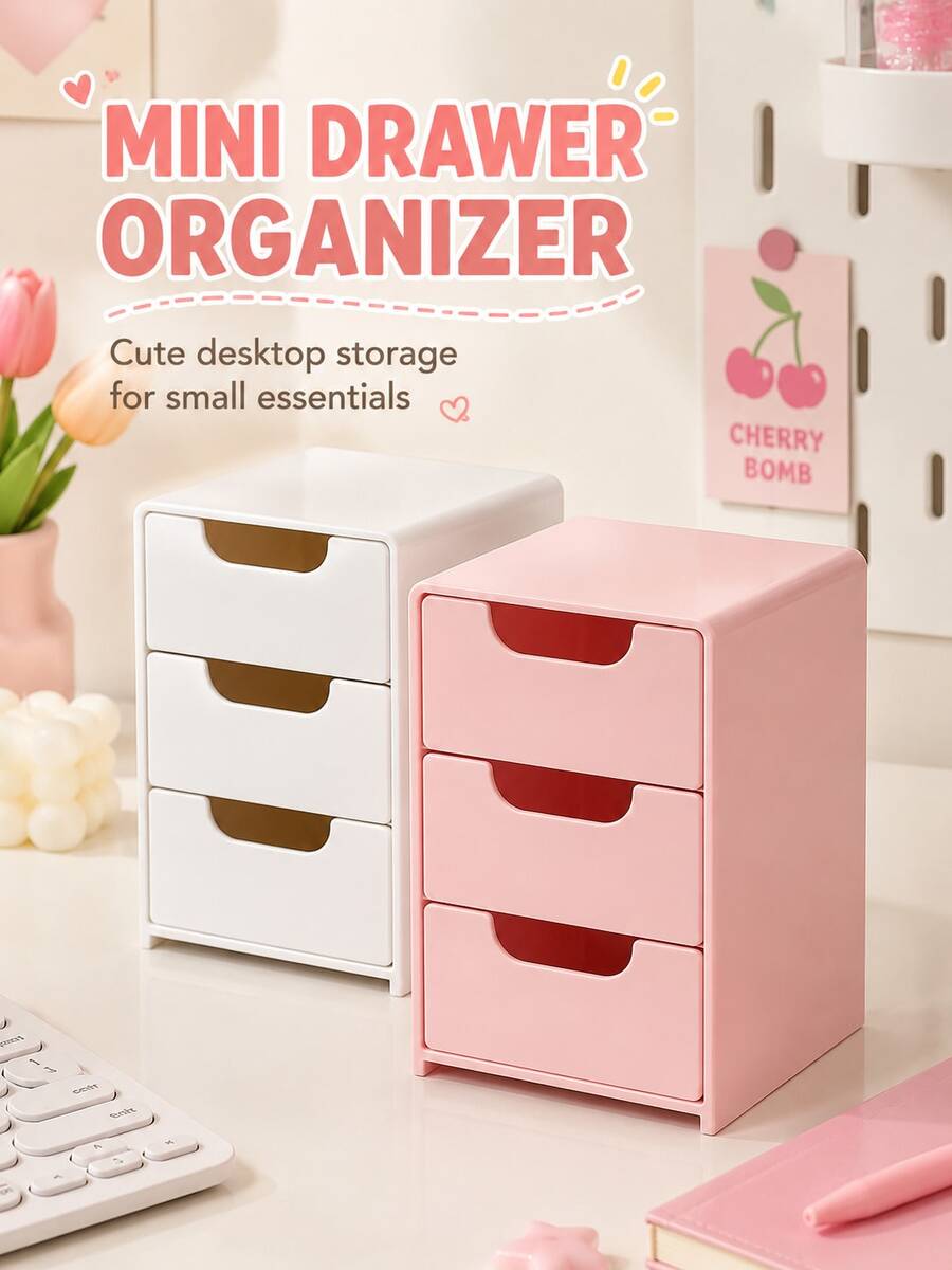 Mini 3-Tier Drawer Storage Box, Suitable For Storing Jewelry, Hair Accessories, Earrings And Other Small Items, Can Be Used In Furniture, Office, Study, Bedroom, Bathroom. 3-Tier Desktop Storage Box, Office Storage Box, Jewelry Storage Box
