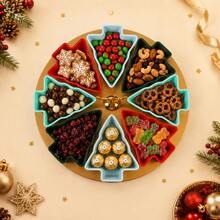 Christmas Tree Rotating Snack Tray, 8 Compartments Holiday Candy Serving Organizer, Christmas Party Table Centerpiece For Candy Chocolate Nuts CookiesHoliday Gift - Multicolor - View 3