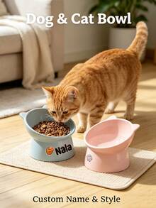 1/2pcs Customized Pet Cat Raised Bowl, Customizable Name, Easy To Clean, Plastic Material, Suitable For Dog/Cat Food And Water, Puppies, Whisker-Friendly - Multicolor - View 3