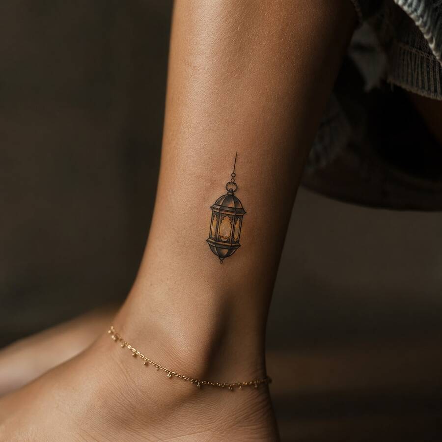 1 pieza Pegatina de tatuaje realista de PVC impermeable y resistente al roce, con patrón de pequeña linterna, apta para uso diario - Multicolor - Ver 1