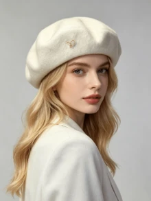 1pc/2pcs Women's Solid Color Wool Warm Beret, French Style Classic Rimless Beret, Suitable For Casual And Party Wear, Metal Heart Decoration, Candy Color Dopamine Style Autumn/Winter Hat - Heart Logo Beret - View 4