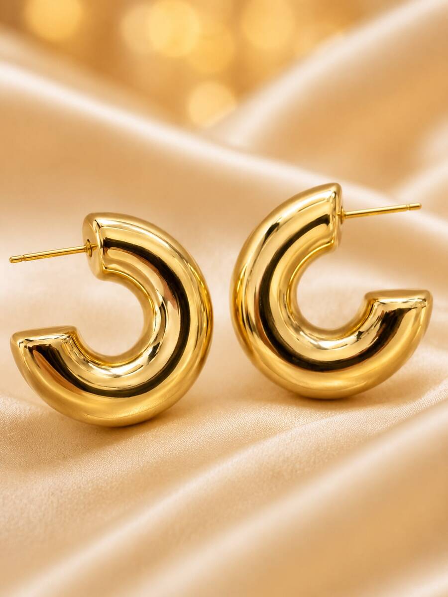 1 Pair Women's Earrings, Elegant Luxury Asymmetrical Shape Commuter Versatile Stud Earrings, Minimalist Style Personalized Fashion High-End Design Ear Jewelry - Earrings - View 1