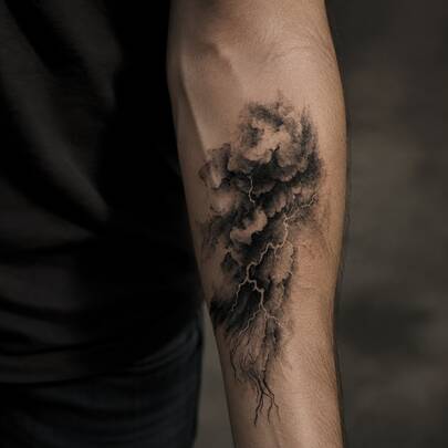 1pc Waterproof Anti-Rub PVC Realistic Tattoo Sticker, Thunder Cloud Pattern, Suitable For Daily Use