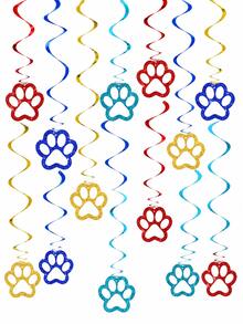 12pcs Colorful Glitter Paw Print Spiral Hanging Decorations, Paw Print Pet Birthday Party Hanging Decor, Dog Birthday Party Ceiling Hanging Decor, Photo Backdrop, Photo Booth Props And Theme Celebration Supplies - Multicolor - View 1
