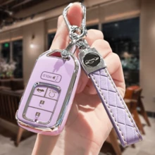 適用於汽車鑰匙遙控器與鑰匙殼套組，附PU鑰匙掛繩，保護您的汽車鑰匙，柔軟TPU鑰匙遙控器保護殼，鑰匙夾，適用於Accord、Civic、CRV、Pilot、Edge、Odyssey，智慧遙控鑰匙保護殼，禮品 - A - 查看 2