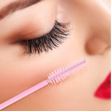 50pcs Pink Mascara Brushes + 2pcs Round Powder Puffs, Powder Puff Makeup Sponge, Velvet Face Powder Puff, Round Fluffy Powder Puff, Pink Eyebrow Brush (Suitable For False Eyelashes), Suitable For Loose Powder And Liquid Foundation, Nude Color, Makeup Brush Set - Multicolor - View 9