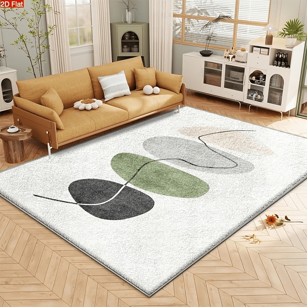 1pc Flat Cream Green Minimalist Rug, Soft Comfortable Bedroom Carpet, Washable Rug, Suitable For Front Door, Entrance, Hallway, Kitchen, Bedroom, Dorm, Dining Room, Skin-Friendly Rug, Living Room Carpet, Sofa Seating Rug, Area Rug, Creative Versatile Home Decor Rug, Large Living Room Rug, Bedroom Rug, Walk-In Closet Rug, Room Decor, Gift For Family And Friends - Multicolor - View 1