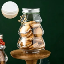 Christmas Tree Transparent Plastic Storage Jar, Holiday Gift Packaging Bottle, Reusable Candy Cookie Nut Juice Beverage Container, Sealed Plastic Storage Can, Christmas Party Favor - Multicolor - View 4