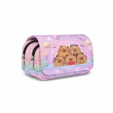 Printed Capybara, Pink Pencil Case, Double-Layer Flap Pencil Case Stationery Box, Can Hold Pencils, Keys, Phones, Coins, Small It, First Day Of School - Multicolor - View 20