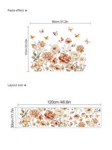 1pc Milk Tea Color Peony Daisy Floral Butterfly Wall Decor Sticker, Removable Room Decoration Wall Decal For Bedroom, Living Room, Entryway - 1PC - View 6