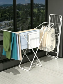 1pc Foldable Metal Clothes Drying Rack - Retractable Design, Space-Saving, Sturdy And Durable, Can Dry Clothes And Quilts Indoors And Outdoors, Freestanding Floor Type, Flexible To Move - Random Color - View 3